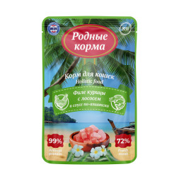 Родные Корма Морская серия Суп влажный корм для кошек, филе курицы с лососем в соусе по-азиатски, в паучах - 85 г х 12 шт