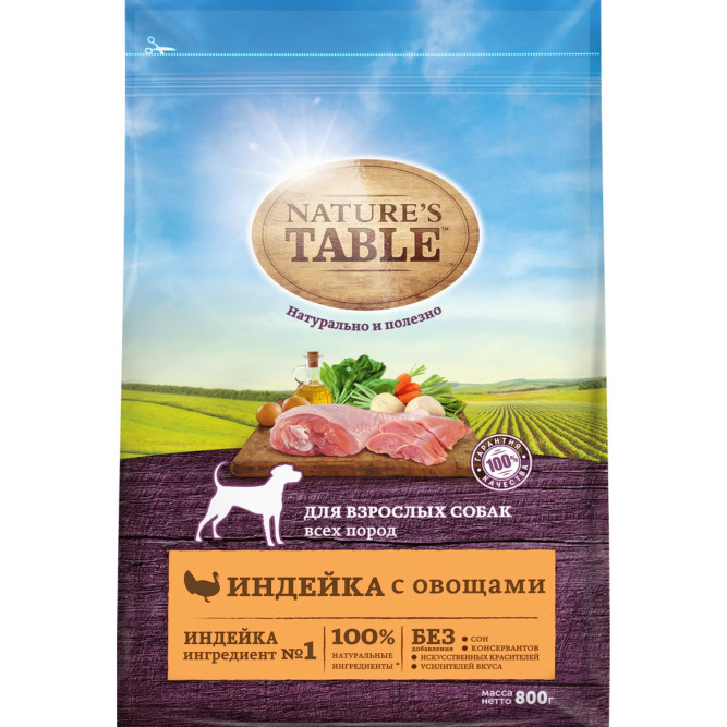 Nature`s Table сухой корм для собак с индейкой и овощами - 800 г