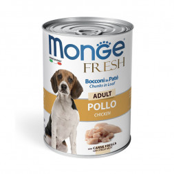 Monge Dog Fresh влажный корм для взрослых собак с мясным рулетом из курицы в консервах 400 г (24 шт в уп)