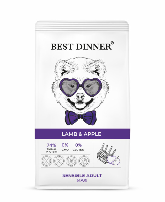 Best Dinner Sensible Adult Maxi Lamb&amp;Apple сухой корм для взрослых собак крупных пород с ягненком и яблоком - 3 кг