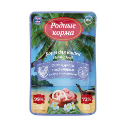 Родные Корма Морская серия Суп влажный корм для кошек, филе курицы с кальмаром в соусе по-азиатски, в паучах - 85 г х 12 шт