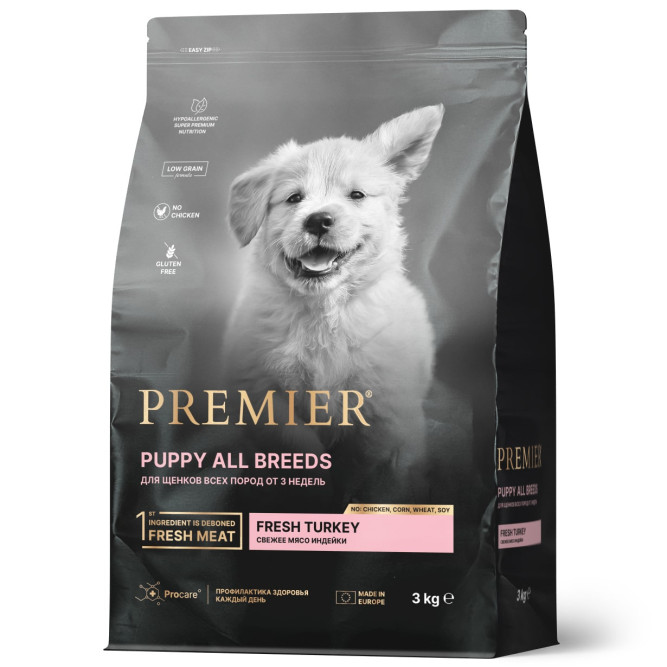 Premier Dog Turkey Puppy сухой корм для щенков, свежее мясо индейки - 3 кг