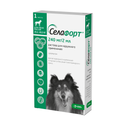 Селафорт капли от блох, вшей и власоедов для собак весом от 20,1 до 40 кг - 1 пипетка (240 мг/2 мл)