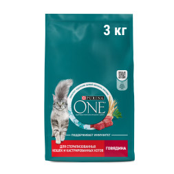 Purina One сухой корм для стерилизованных кошек с говядиной и пшеницей - 3 кг