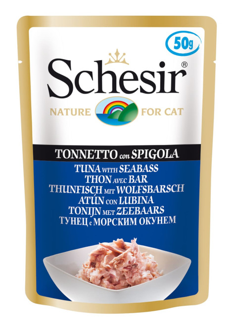 Schesir Cat Adult влажный корм для взрослых кошек с тунцом и окунем в паучах - 50 г х 30 шт