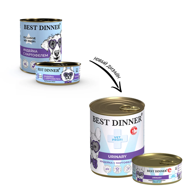 Best Dinner Exclusive Vet Profi Urinary влажный корм для взрослых собак всех пород для профилактики МКБ с индейкой и картофелем, в консервах - 100 г х 12 шт