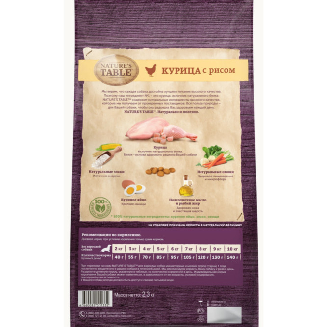 Nature`s Table сухой корм для собак с курицей и рисом - 2,3 кг