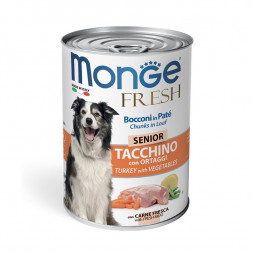 Monge Dog Fresh влажный корм для пожилых собак с мясным рулетом с индейкой и овощами в консервах 400 г (24 шт в уп)