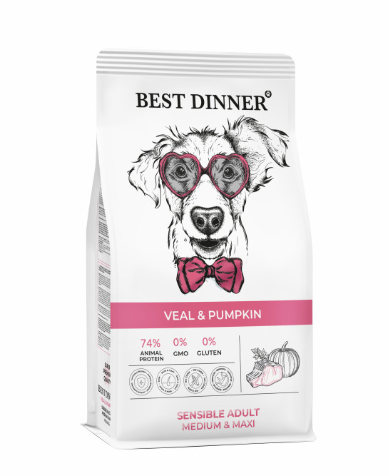 Best Dinner Sensible Adult Medium &amp; Maxi Veal&amp;Pumpkin сухой корм для взрослых собак средних и крупных пород с телятиной и тыквой - 12 кг