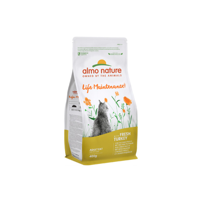 Almo Nature Life Maintenance сухой корм для взрослых кошек и коричневым рисом, со свежей индейкой - 400 г