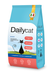 Dailycat сухой корм для взрослых стерилизованных кошек с индейкой, лососем и креветкой - 8 кг