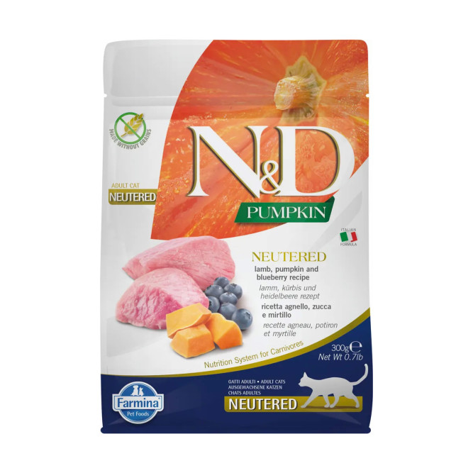 Farmina N&amp;D Pumpkin Cat Neutered сухой беззерновой корм для стерилизованных кошек с тыквой, ягненком и черникой - 300 г