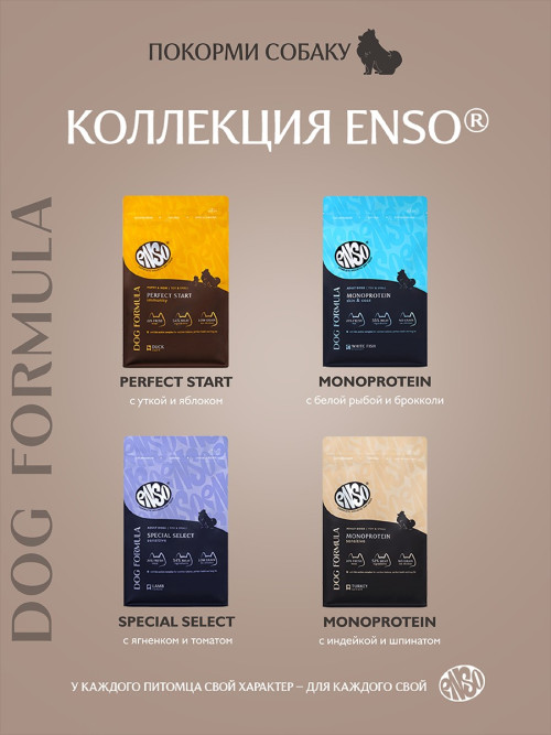 ENSO Dog Formula Monoprotein сухой корм для взрослых собак мелких и миниатюрных пород со свежей индейкой и добавлением шпината - 7 кг