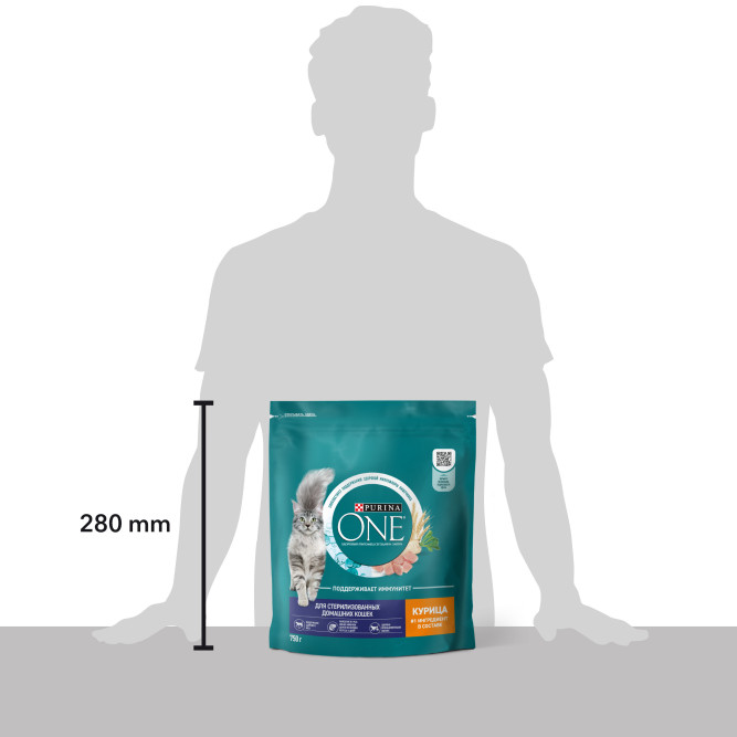 Purina One сухой корм для стерилизованных кошек и кастрированных котов, живущих в домашних условиях, с курицей и цельными злаками - 750 г