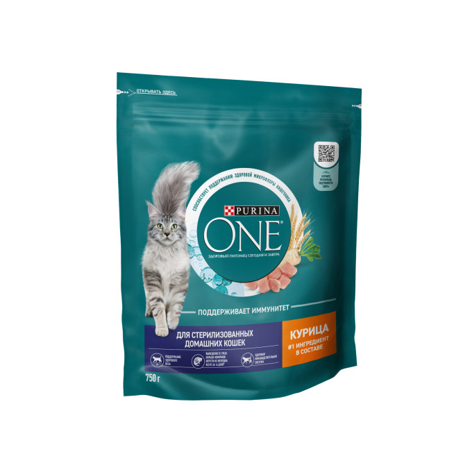 Purina One сухой корм для стерилизованных кошек и кастрированных котов, живущих в домашних условиях, с курицей и цельными злаками - 750 г