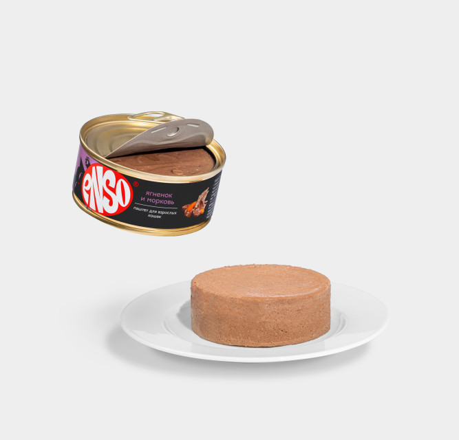 ENSO влажный корм для взрослых кошек, паштет с ягненком и морковью, в консервах - 100 г х 24 шт. СРОК ДО 11.2025