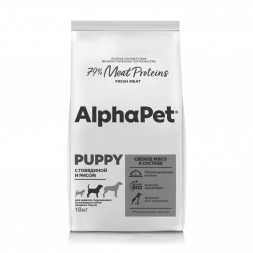 AlphaPet Superpremium сухой полнорационный корм для щенков, беременных и кормящих собак средних пород с говядиной и рисом - 18 кг