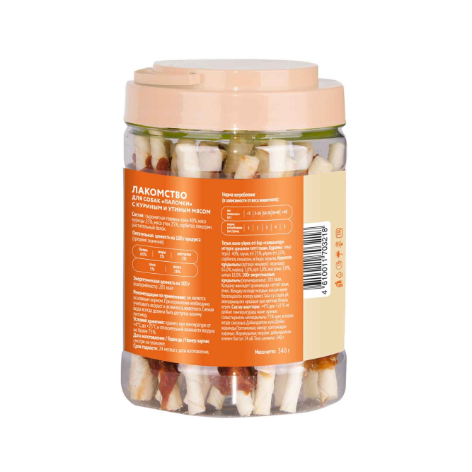 Мнямс лакомство Палочки с куриным и утиным мясом для собак в банке - 340 г