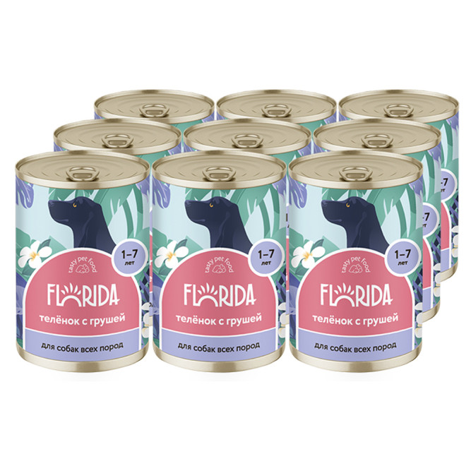 Florida консервы для взрослых собак с теленком и грушей - 400 г х 6 шт
