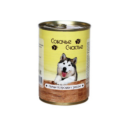 Собачье Счастье влажный корм для собак птичьи потрошки с рисом, в консервах - 410 г х 20 шт