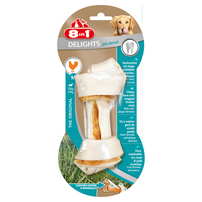 Лакомство 8in1 DENTAL DELIGHTS M косточка с куриным мясом для средних и крупных собак с минералами 14,5 см
