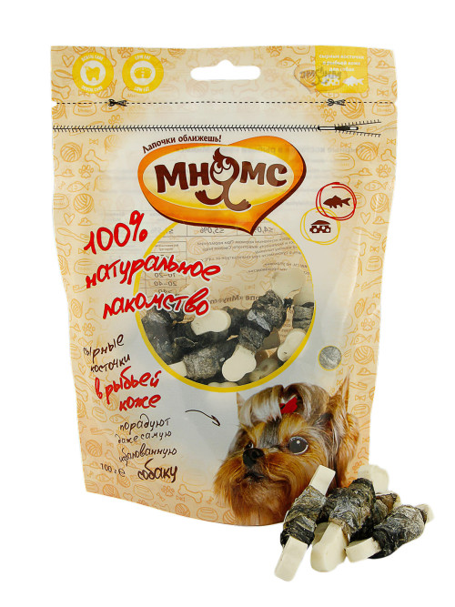 Мнямс лакомство Сырные косточки в рыбьей коже для собак - 100 г