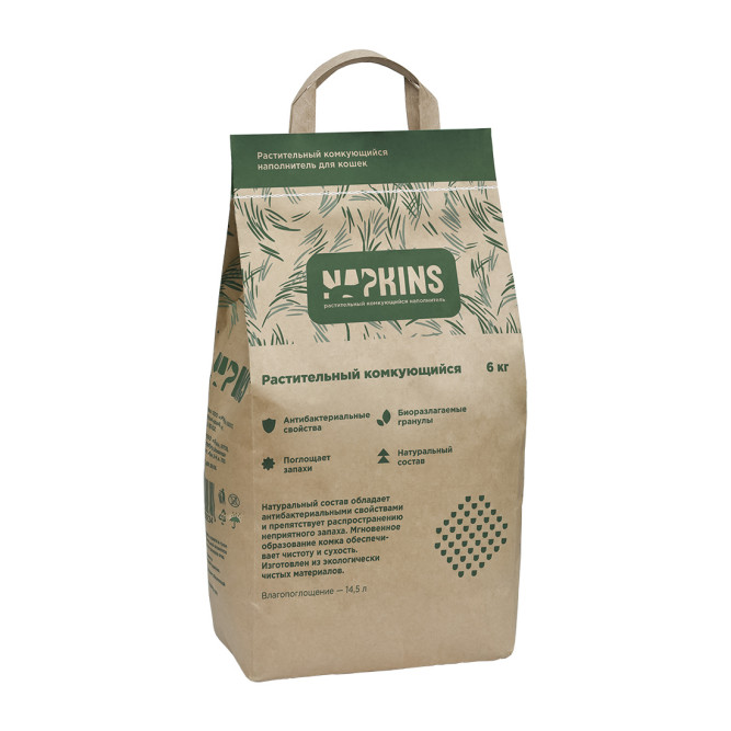 NAPKINS растительный комкующийся наполнитель для кошачьего туалета - 14,5 л (6 кг)