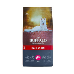 Mr.Buffalo Hair &amp; Skin Care полнорационный сухой корм для взрослых собак всех пород, для здоровой кожи и красивой шерсти, с лососем - 800 г
