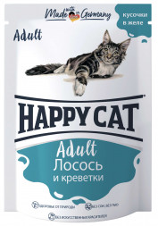 Happy Cat Adult влажный корм для взрослых кошек с лососем и креветками в паучах - 100 г (22 шт в уп)
