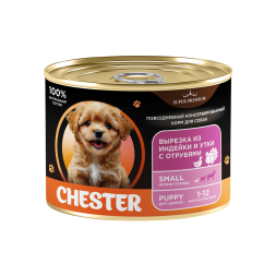 Chester Premium влажный корм для щенков мелких пород, вырезка из индейки и утки с отрубями, в консервах - 240 г х 12 шт