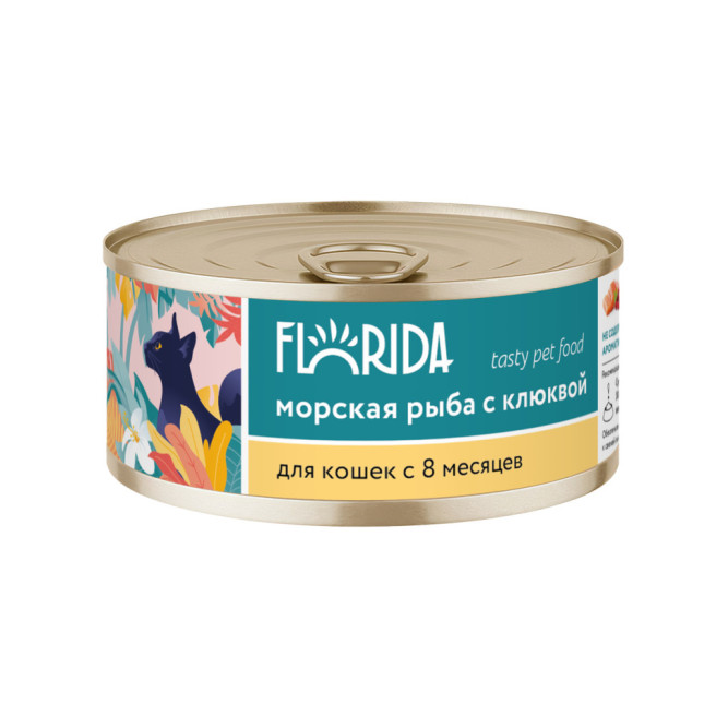 Florida влажный корм для взрослых кошек с морской рыбой и клюквой, в консервах - 100 г х 6 шт