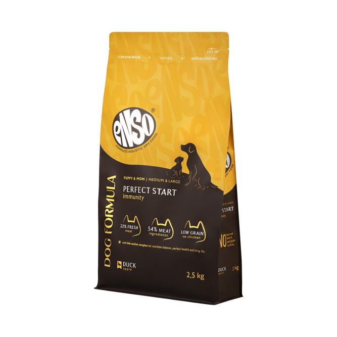 ENSO Dog Formula Perfect Start сухой корм для щенков от 1 месяца, беременных и кормящих собак средних и крупных пород со свежей уткой и добавлением яблока - 2,5 кг