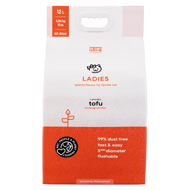 Organic Team Tofu Ladies комкующийся наполнитель для кошачьего туалета, для леди - 12 л (4,54 кг)