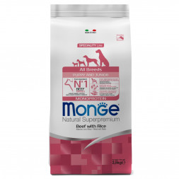 Monge Dog Monoprotein Puppy&amp;Junior сухой корм для щенков всех пород с говядиной и рисом - 2,5 кг
