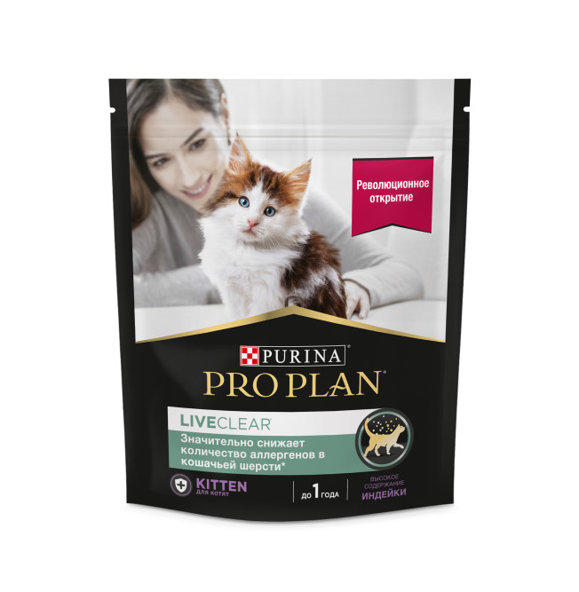Pro Plan LiveClear Kitten сухой корм для котят для снижения количество аллергенов в шерсти с индейкой - 400 г