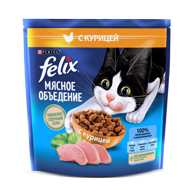 Сухой корм Felix Мясное объедение для взрослых кошек с курицей - 1,3 кг