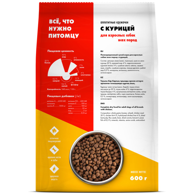 Ultra полнорационный сухой корм для взроcлых собак всех пород, с курицей - 600 г