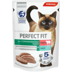 Perfect Fit влажный корм для стерилизованных кошек, паштет с говядиной, в паучах - 75 г х 24 шт