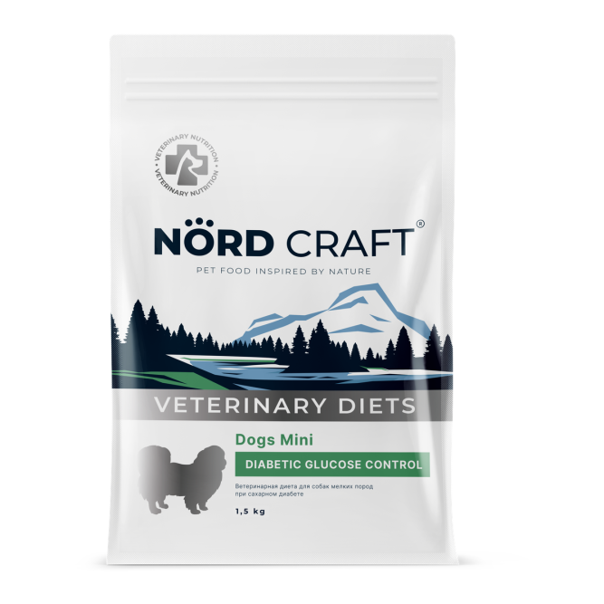 Nord Craft Diabetic Glucose Control сухой диетический корм для взрослых собак мелких пород при сахарном диабете - 1,5 кг