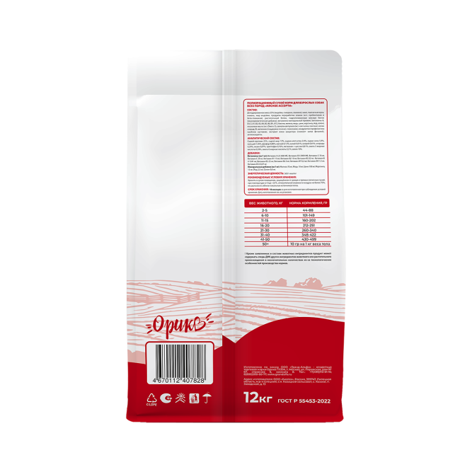 Орико сухой корм для взрослых собак всех пород, мясное ассорти - 12 кг