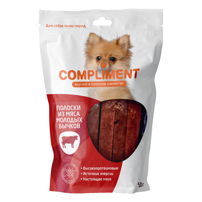 Compliment лакомство для собак мини-пород Полоски из мяса молодых бычков - 50 г