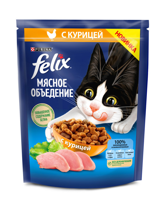 Сухой корм Felix Мясное объедение для взрослых кошек с курицей - 200 г