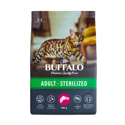Mr.Buffalo Castrated полнорационный сухой корм для взрослых стерилизованных котов и кошек с лососем - 400 г