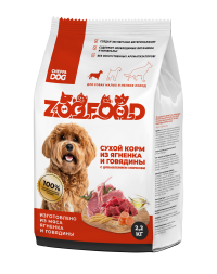 ZOOFOOD полнорационный сухой корм для собак малых и мелких пород с ягненком, говядиной и морковью - 2,2 кг