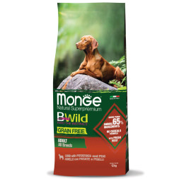 Monge Dog BWild Grain Free сухой беззерновой корм для взрослых собак всех пород с мясом ягненка, картофелем и горохом 12 кг