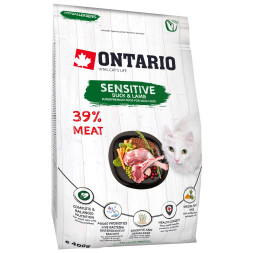 Ontario Cat Sensitive/Derma сухой корм для взрослых кошек с чувствительным пищеварением, с уткой и ягненком - 400 г