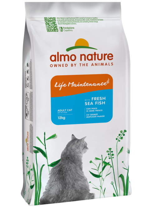 Almo Nature Life Maintenance сухой корм для взрослых кошек со свежей морской рыбой и коричневым рисом - 12 кг