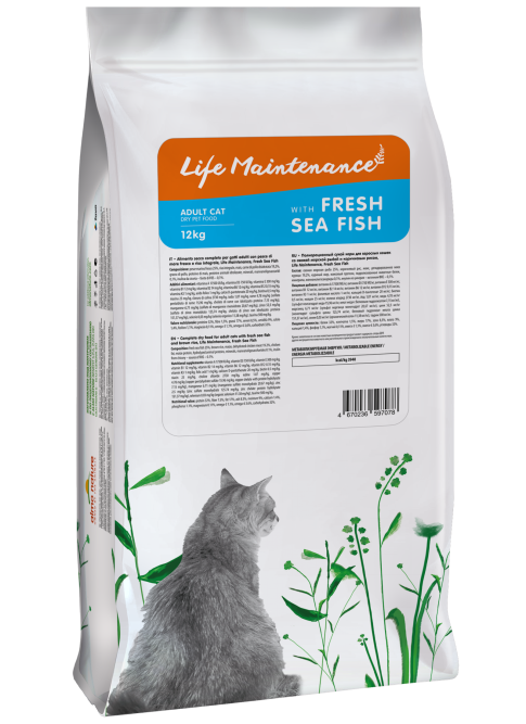 Almo Nature Life Maintenance сухой корм для взрослых кошек со свежей морской рыбой и коричневым рисом - 12 кг