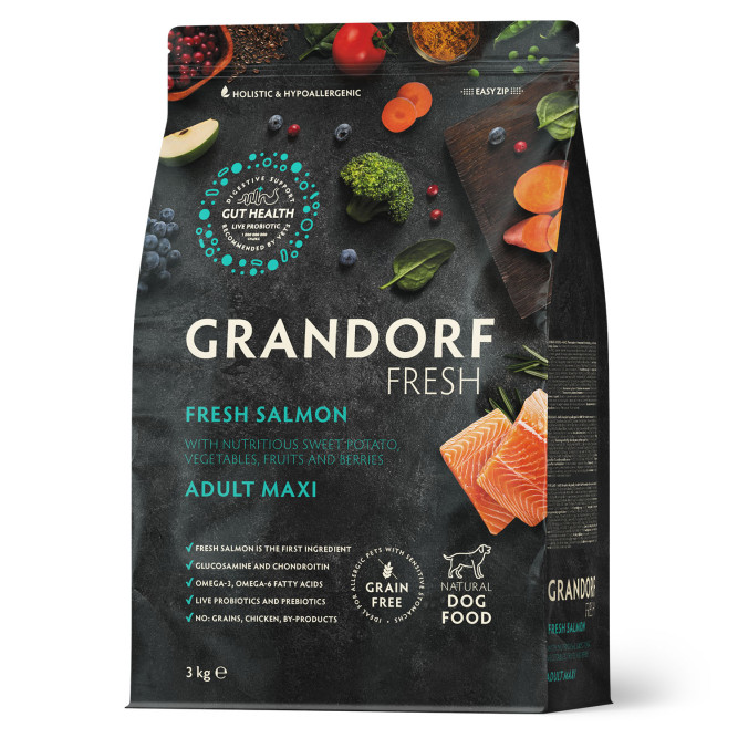 Grandorf Fresh Dog Adult Maxi Salmon&amp;Sweet Potato сухой беззерновой корм для взрослых собак крупных пород со свежим филе лосося и бататом - 3 кг