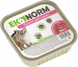 EKONORM влажный корм для взрослых кошек, паштет с телятиной и сердцем, в ламистерах - 100 г х 24 шт